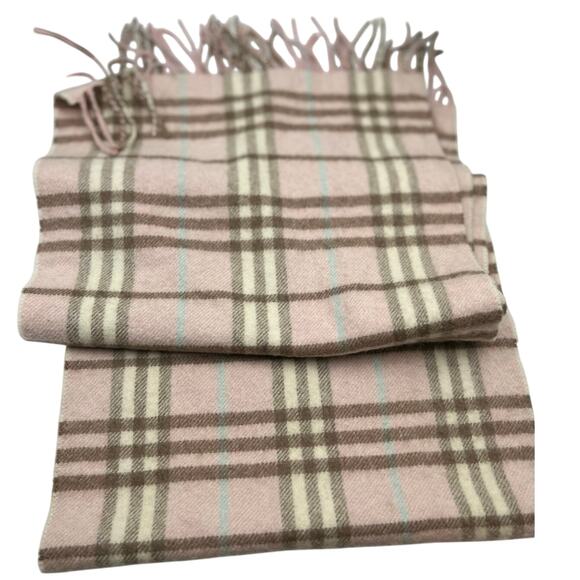 Burberry London Made in England 100% Cashmere Pink Nova Check Fringe Ends Scarf - Picture 1 of 6